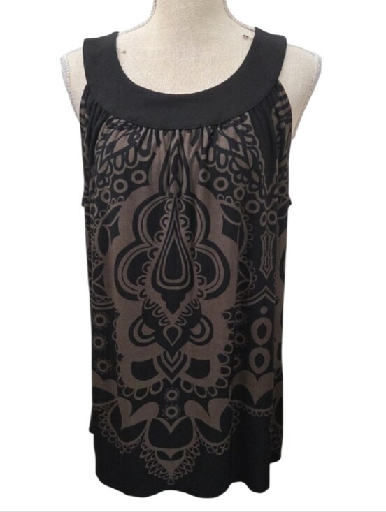 Apt. 9 Tops - Apt. 9 Black & Taupe Printed Scoop Neck Tank